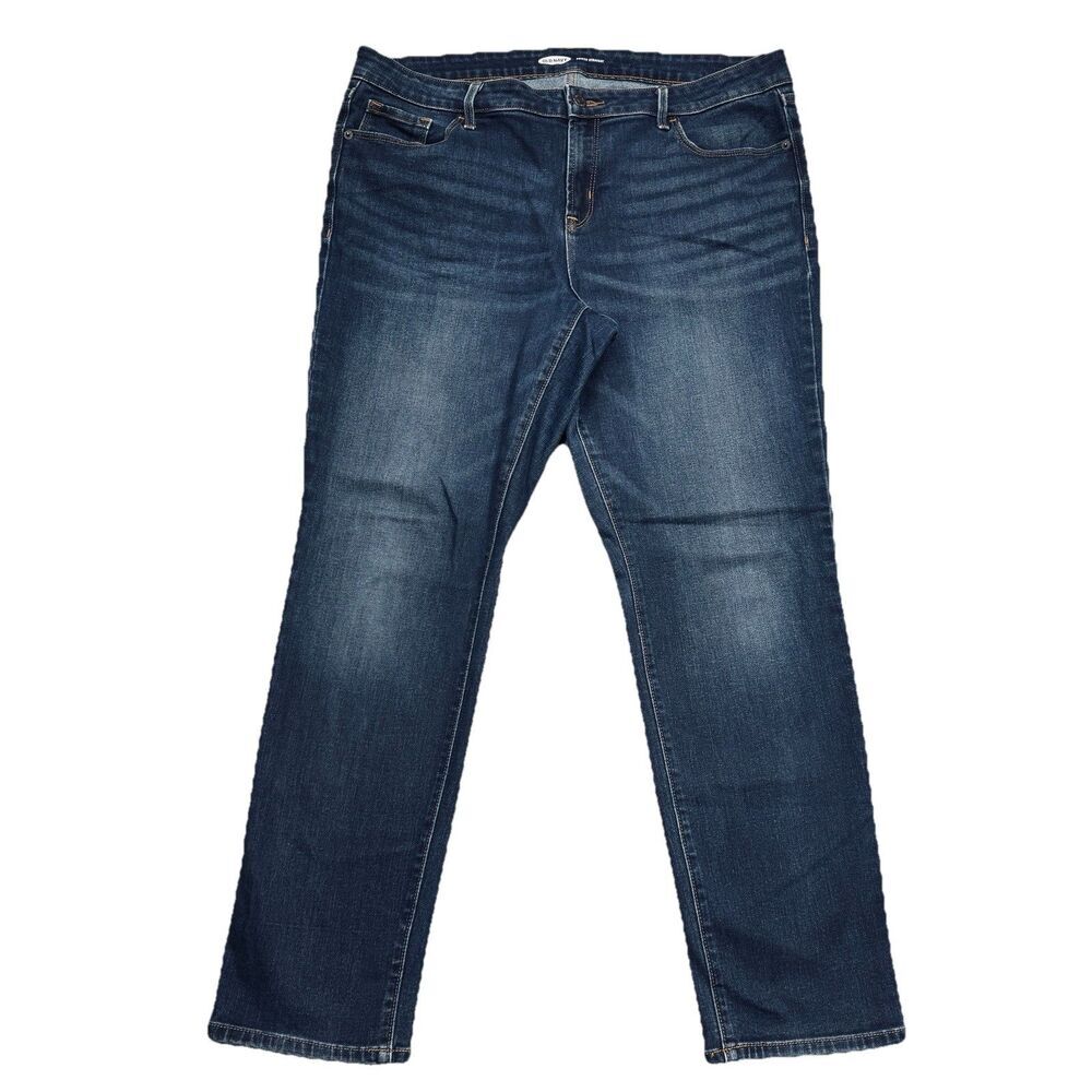 Old Navy Power Straight Jeans 14 (35x28) Dark Wash Blue Denim Stretch Womens